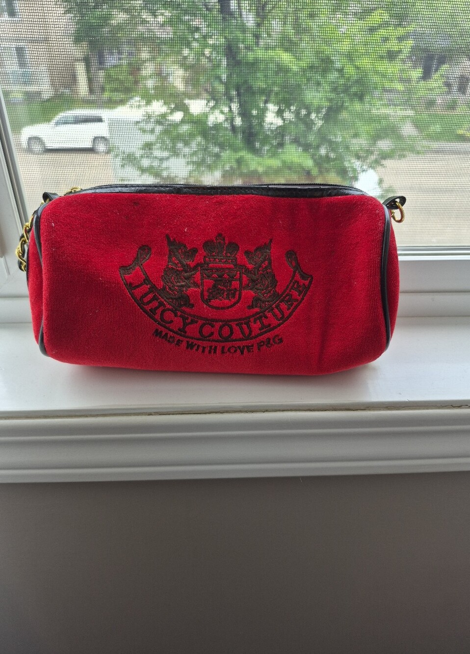 Juicy Couture Red Velvet Mini Shoulder Bag with Gold Chain